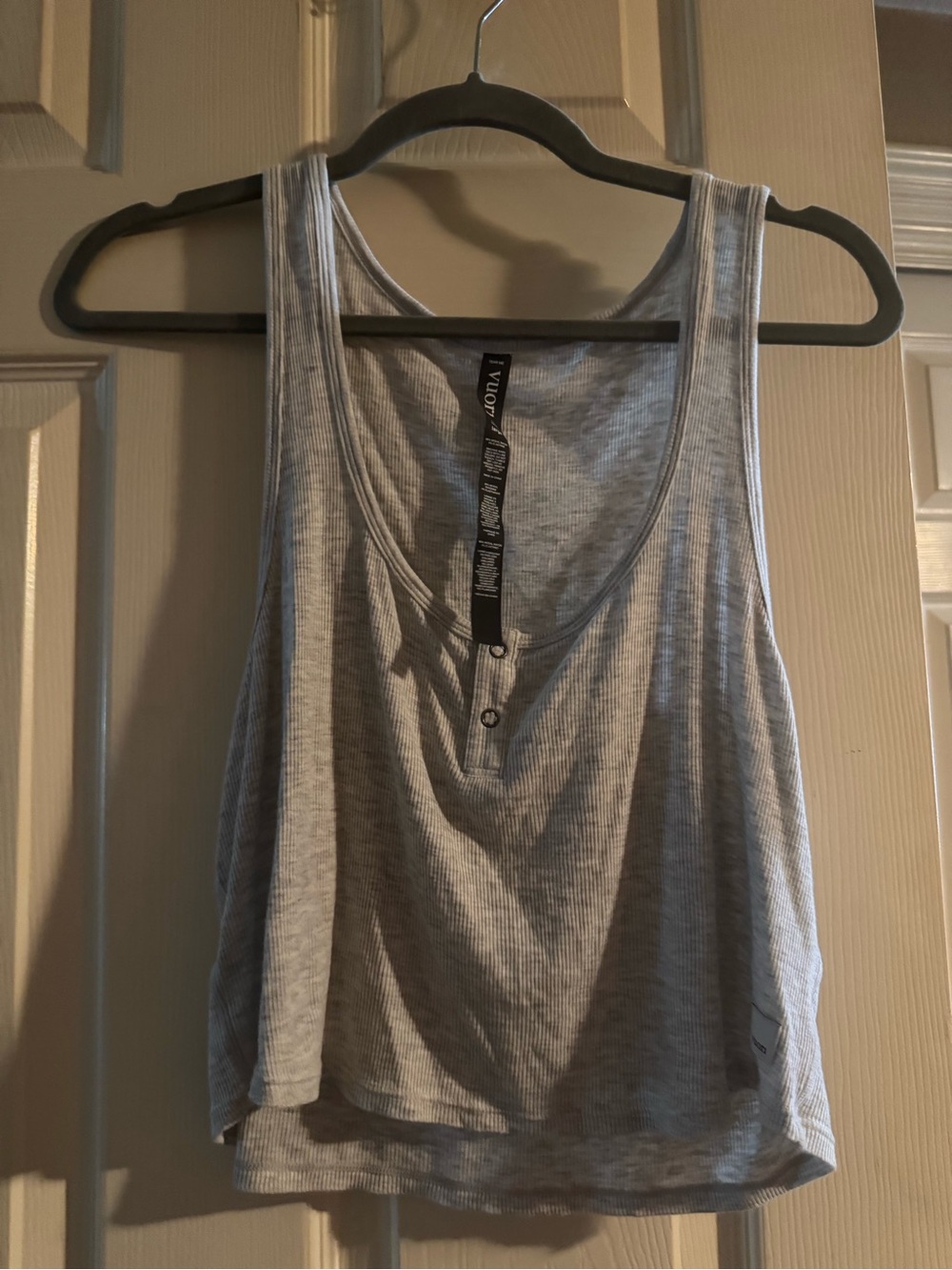 Vuori Light Gray Ribbed Henley Cropped Tank